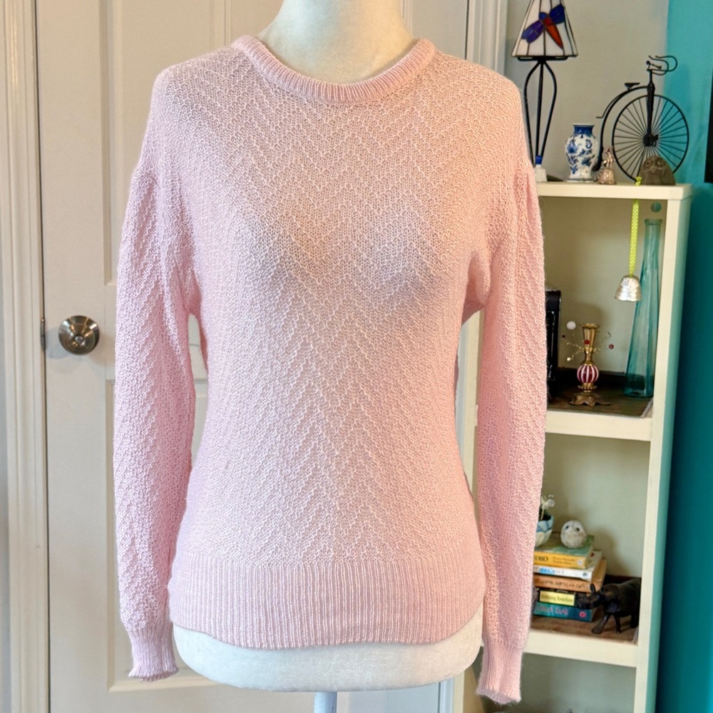 Vintage 80s Tally-Ho Angora Blend Open Knit Crewneck Sweater (size S)
